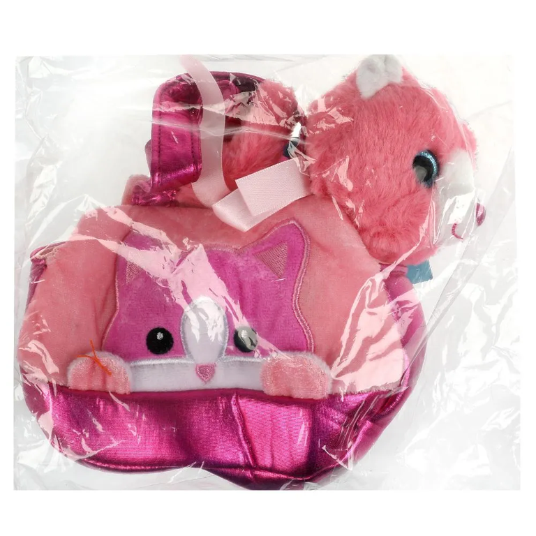 Мягкая игрушка кошка розовая в сумочке