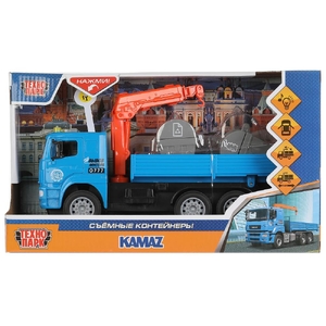 Машина со светом и звуком KAMAZ Манипулятор 28 см синяя ТМ Технопарк