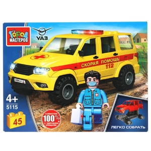 UAZ конструктор UAZ PATRIOT Скорая Помощь 45 дет легко собрать ТМ Город мастеров