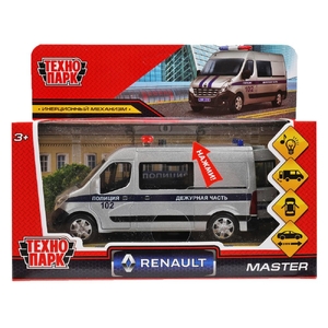 Модель металлическая свет - звук RENAULT MASTER ПОЛИЦИЯ 14 см сесребристый