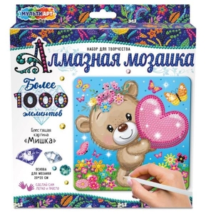 Набор для творчества  алмазная мозаика мишка 20*20 см