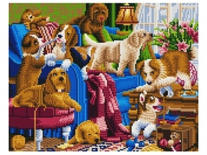 Алмазная мозаика Игривые щенки 40х50 см 33 цв