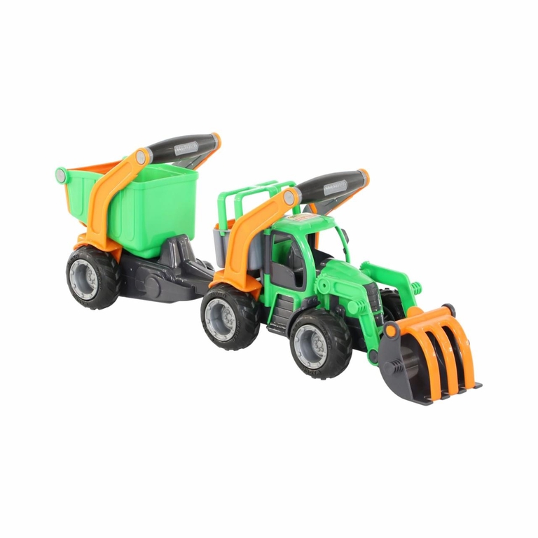 Гриптрак трактор-погрузчик с полуприцепом в сеточке