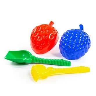 Набор для песочницы  № 412: Лопата  № 6  грабли  № 6  формочки  Фрукты  большие 2 шт