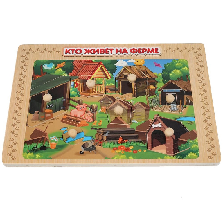 Игрушка деревянная рамка-вкладыш кто живет на ферме ТМ Буратино