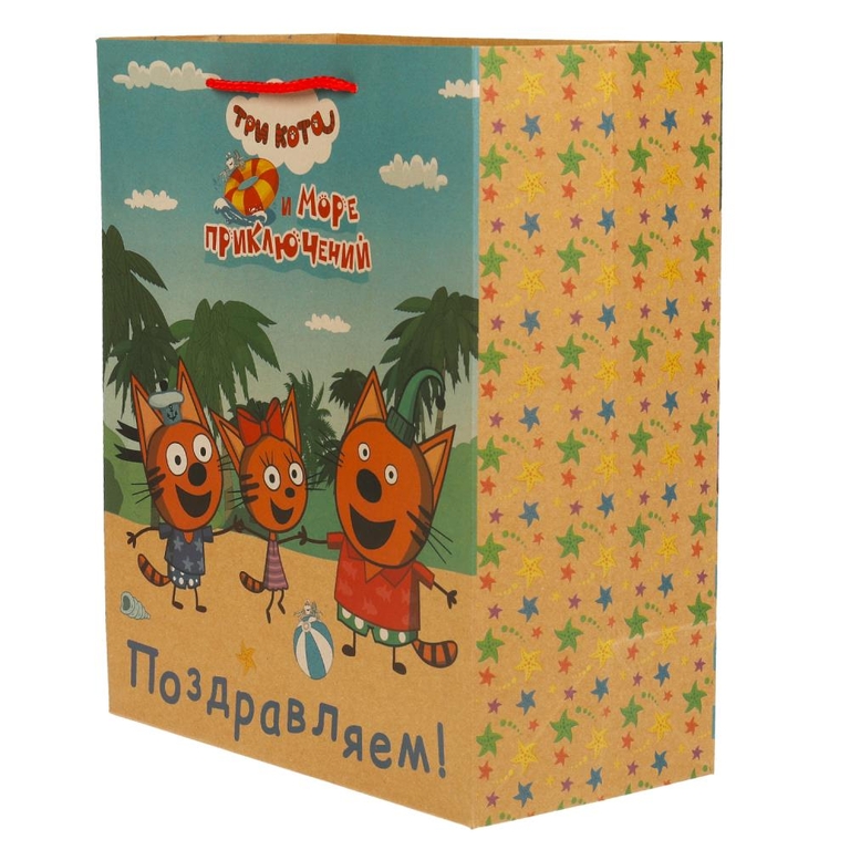 Пакет подарочный крафт Три Кота l