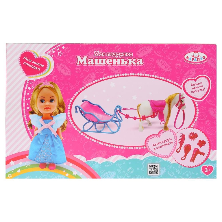Кукла ТМ Карапуз Машенька 12см в санях с лошадью аксессуары
