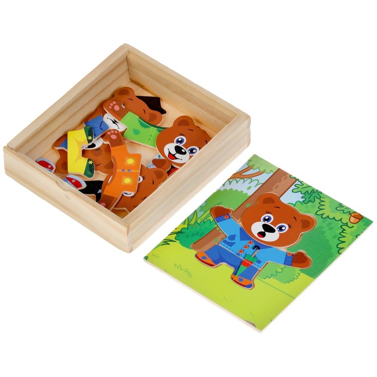 Игрушка деревянная игра-одевашка мишка-1 шт ТМ Буратино