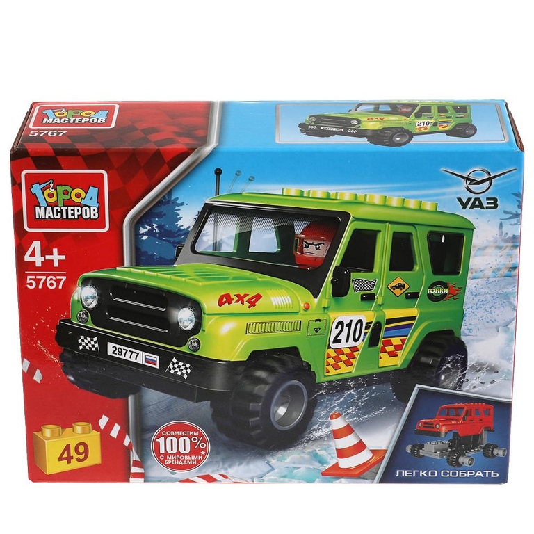 UAZ конструктор UAZ HUNTER ралли 49 дет легко собрать ТМ Город мастеров