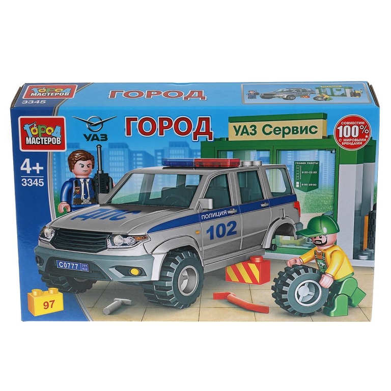 Конструктор UAZ Patriot Полиция в автосервисе 97 деталей ТМ Город мастеров
