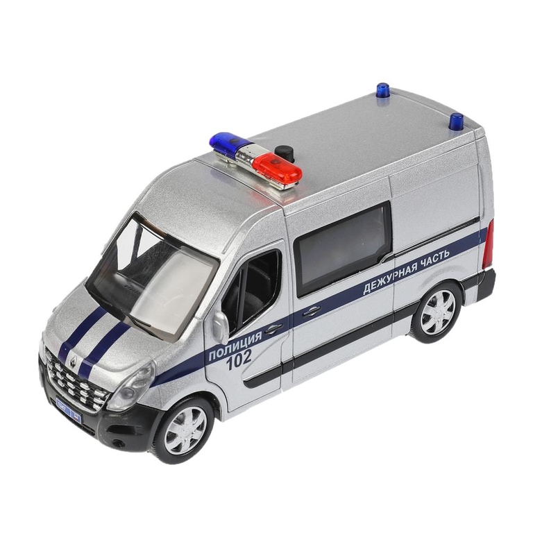 Модель металлическая свет - звук RENAULT MASTER ПОЛИЦИЯ 14 см сесребристый