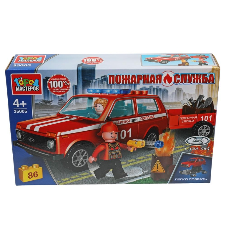 Конструктор Пожарная Lada 4x4 С Прицепом  86  Дет  (легко Собрать)
