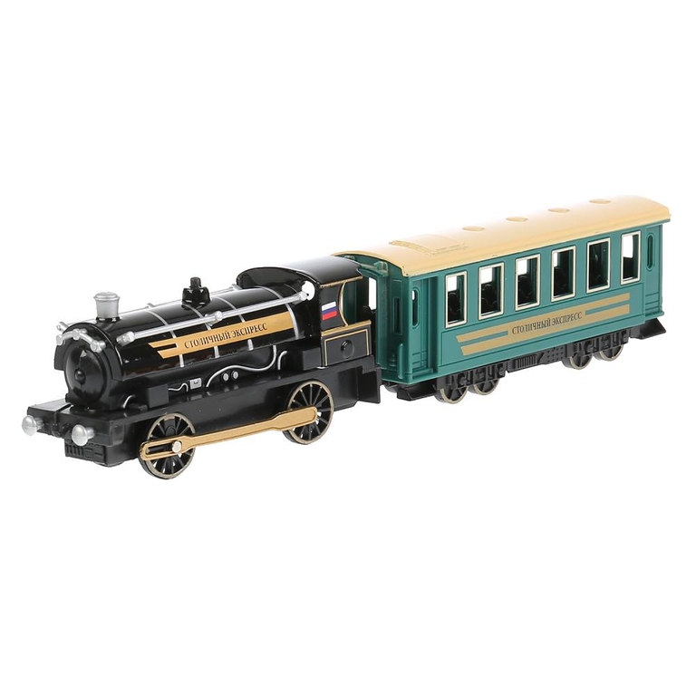 Модель металл Паровоз с вагоном 14 см со светом и звуком ТМ Технопарк