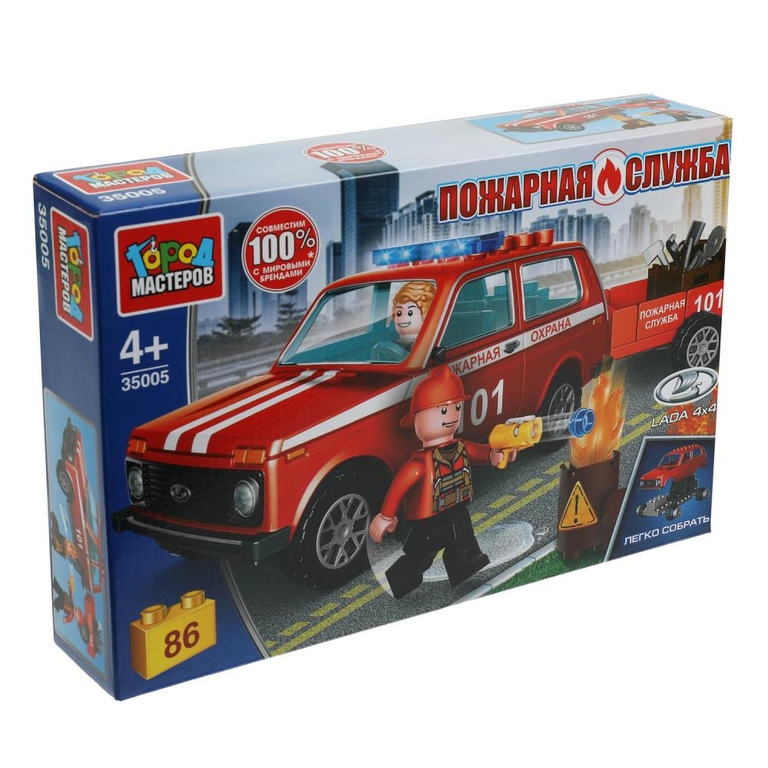 Конструктор Пожарная Lada 4x4 С Прицепом  86  Дет  (легко Собрать)