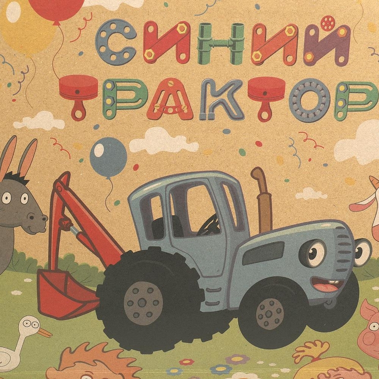 Пакет подарочный крафт СИНИЙ ТРАКТОР l