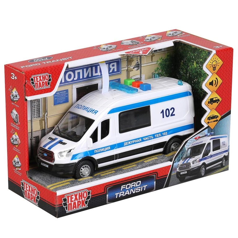 Машина со светом и звуком Ford Transit Полиция ТМ Технопарк